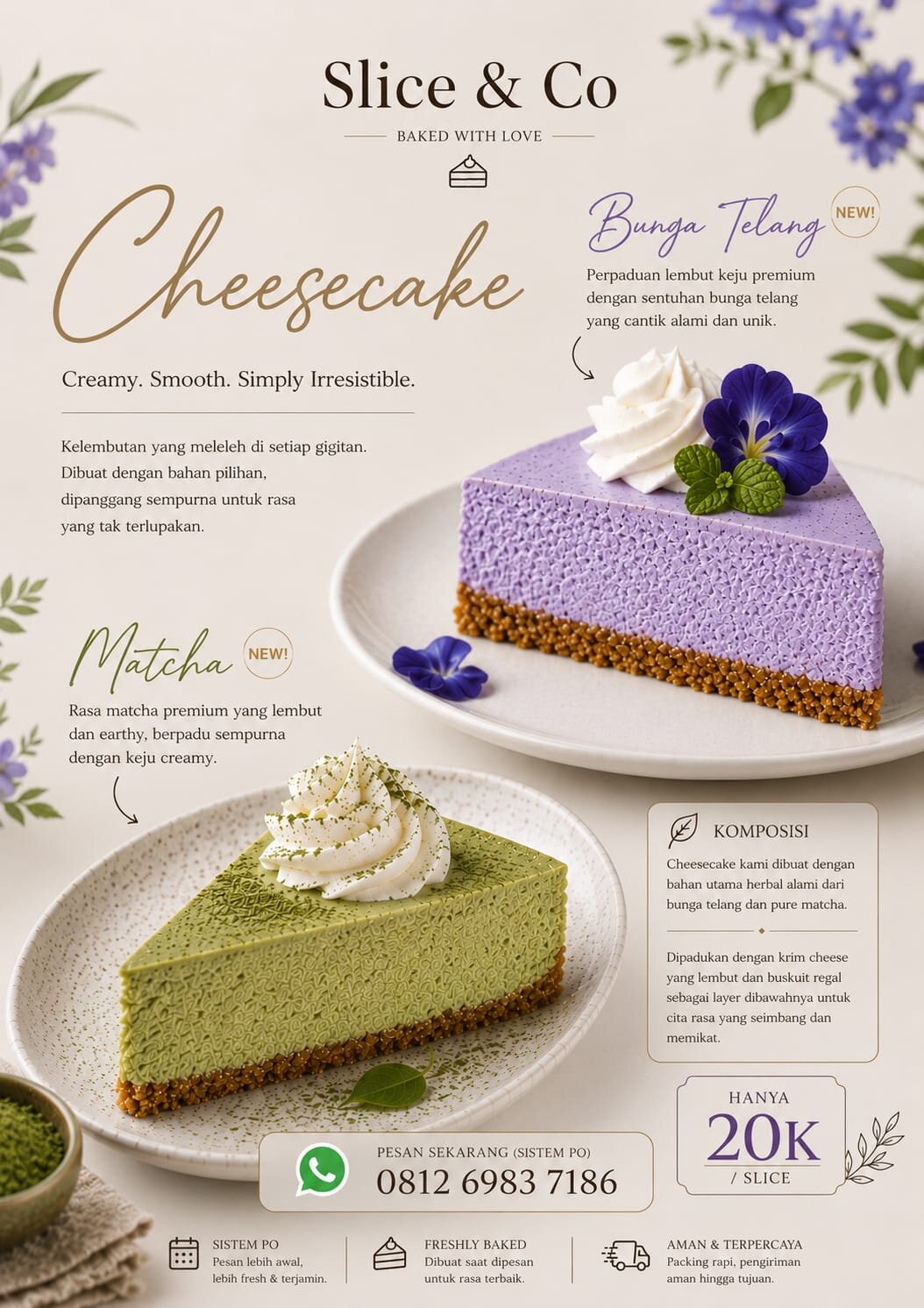 Cheesecake Pure Matcha & Telang Blooms